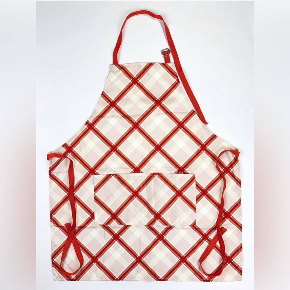 NWT Sewing Down South Red Pink Cream Farmhouse Plaid Cooking Apron Adult 27x31